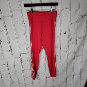 Zyia Active Womens Light N Tight Workout Pants Leggings Red Logo Stripe Gym 8/10